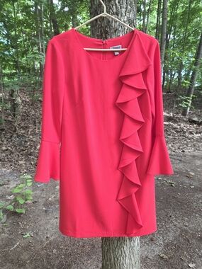 Chelsea28 Coral Red Ruffle-Front Mini Dress Sz 12